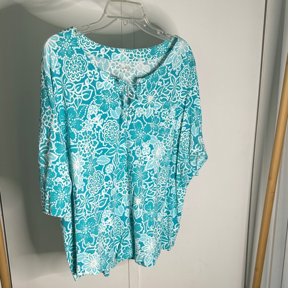 Studio Works Floral Teal‎ Women's Top size 2x